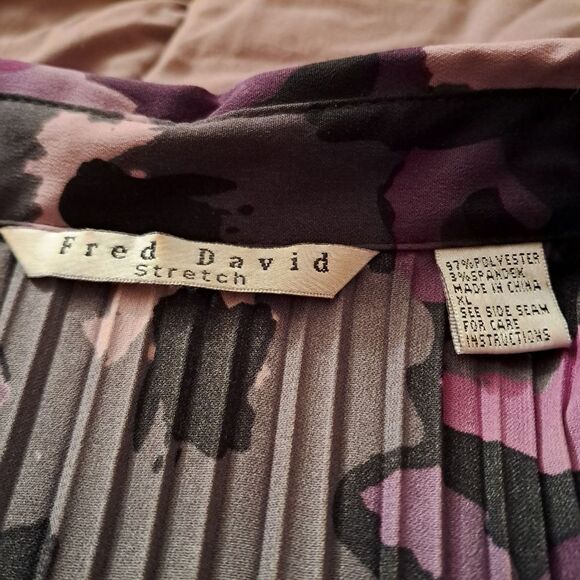 Fred David Blouse Women's XL Purple Floral Wrinkled Stretch Office Career Y2K - Picture 5 of 9